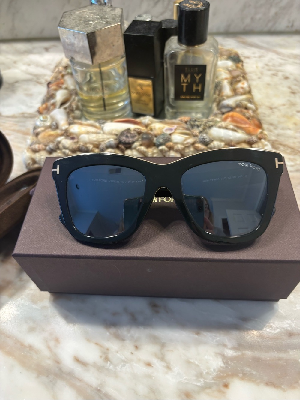 Tom Ford Julie FT0685 01C shiny black smoke mirror 52mm women sunglasses
